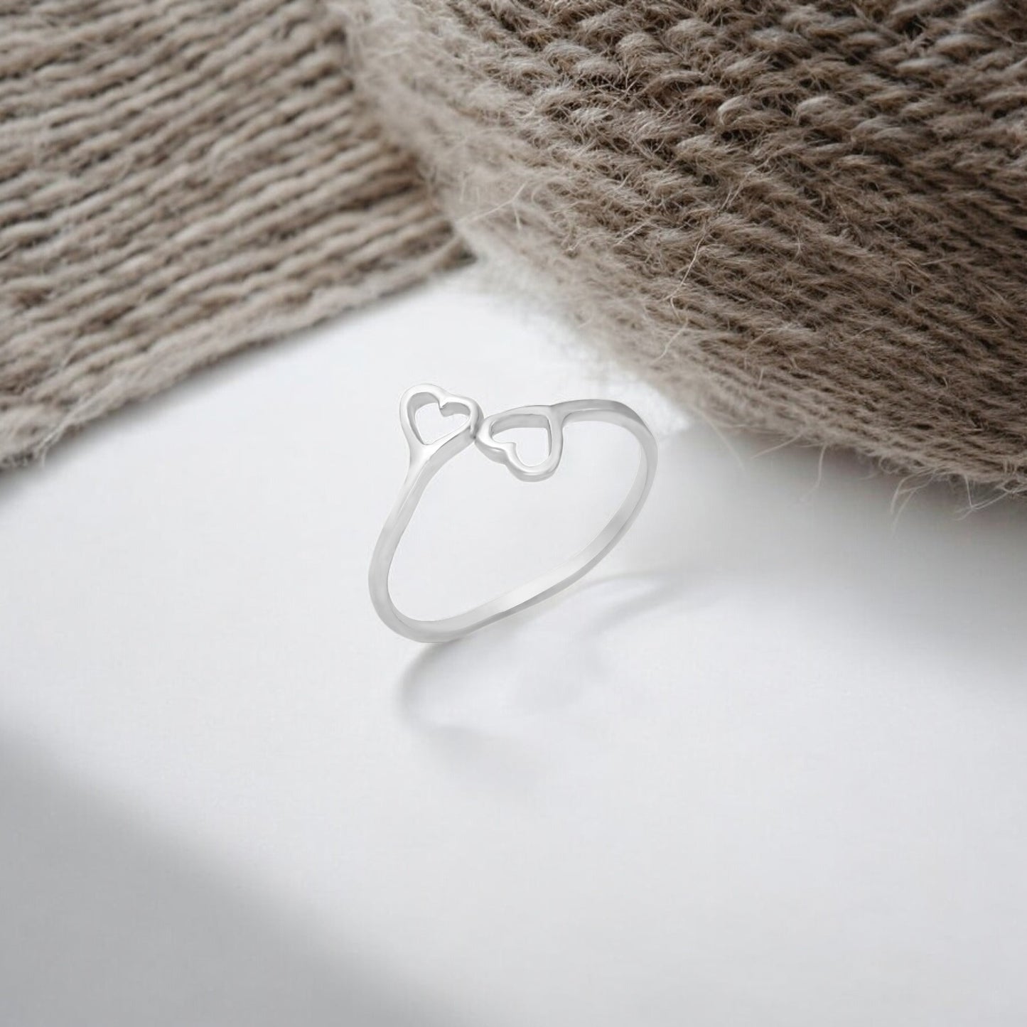 925 Sterling Silver Double Heart Ring – Minimalist Romantic Design