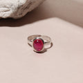 Natural Ruby Silver Ring – Elegant Oval Cabochon Gemstone Ring for Love & Passion
