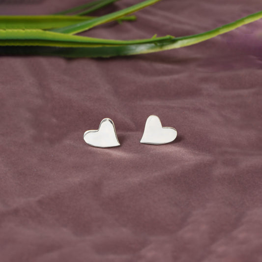 Natural 925 Solid Sterling Silver Curved Heart Earring