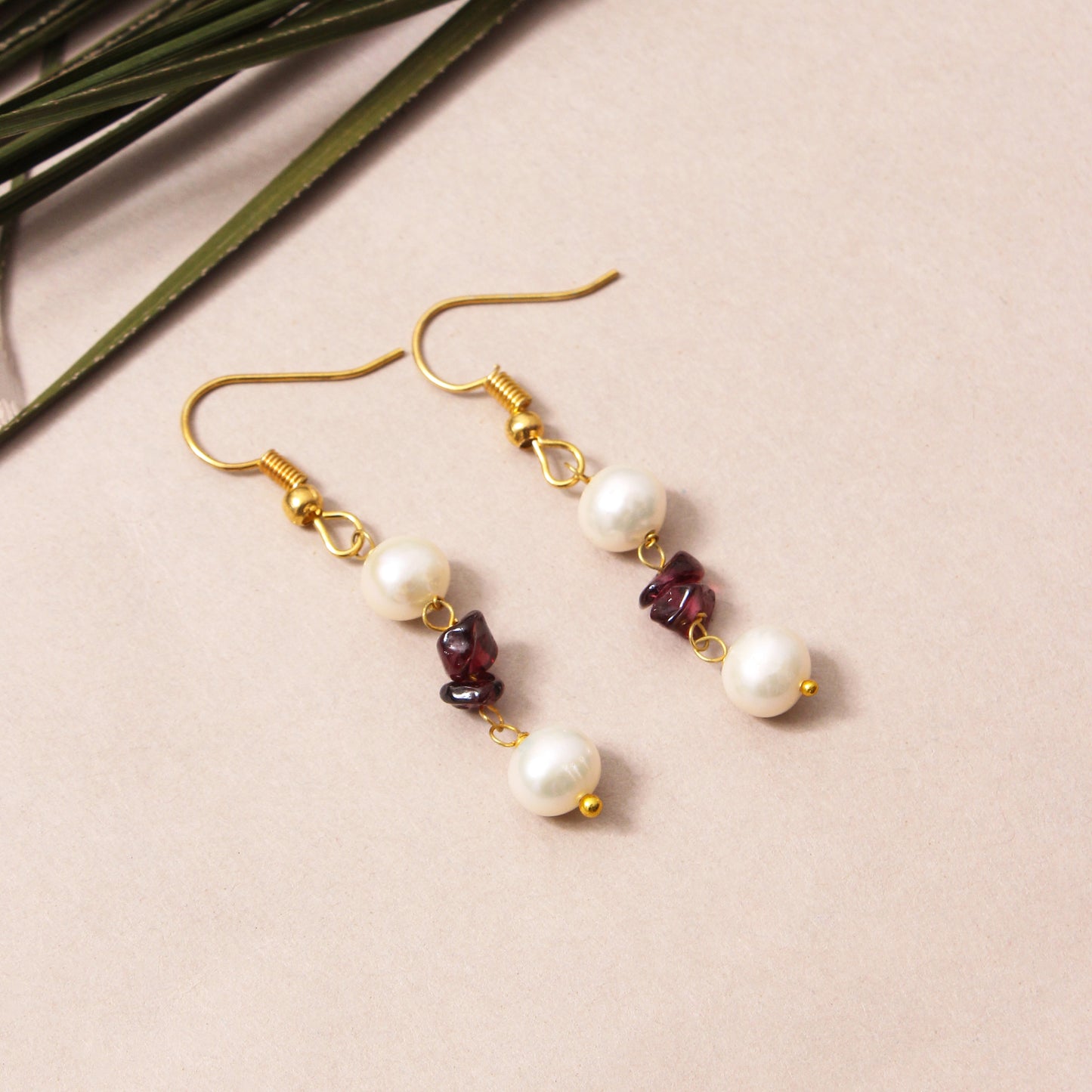 Elegant Natural Pearl & Garnet Drop Earrings – Natural Gemstone Jewelry for Love, Wisdom & Grace