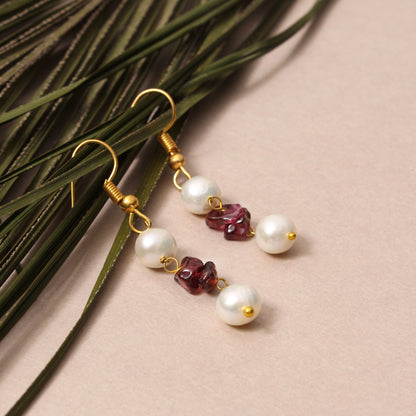 Elegant Natural Pearl & Garnet Drop Earrings – Natural Gemstone Jewelry for Love, Wisdom & Grace