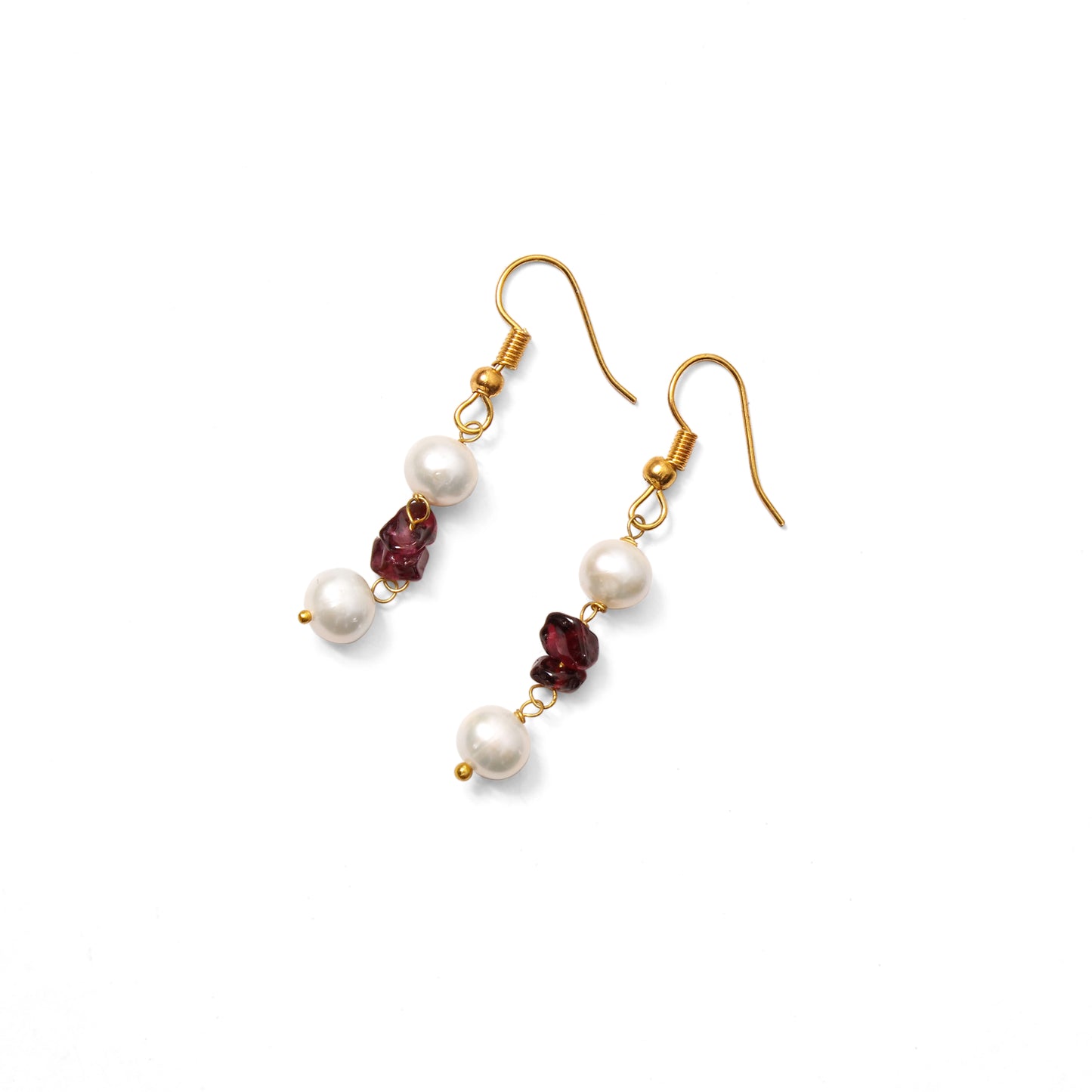 Elegant Natural Pearl & Garnet Drop Earrings – Natural Gemstone Jewelry for Love, Wisdom & Grace