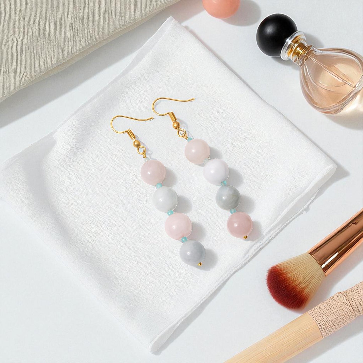 Elegant Natural Multi Aquamarine Beaded Drop Earrings – Natural Gemstone Jewelry for Calm & Confidence