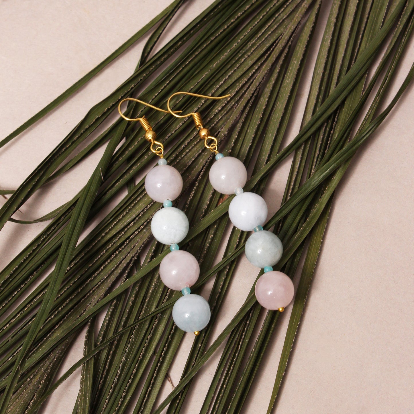 Elegant Natural Multi Aquamarine Beaded Drop Earrings – Natural Gemstone Jewelry for Calm & Confidence