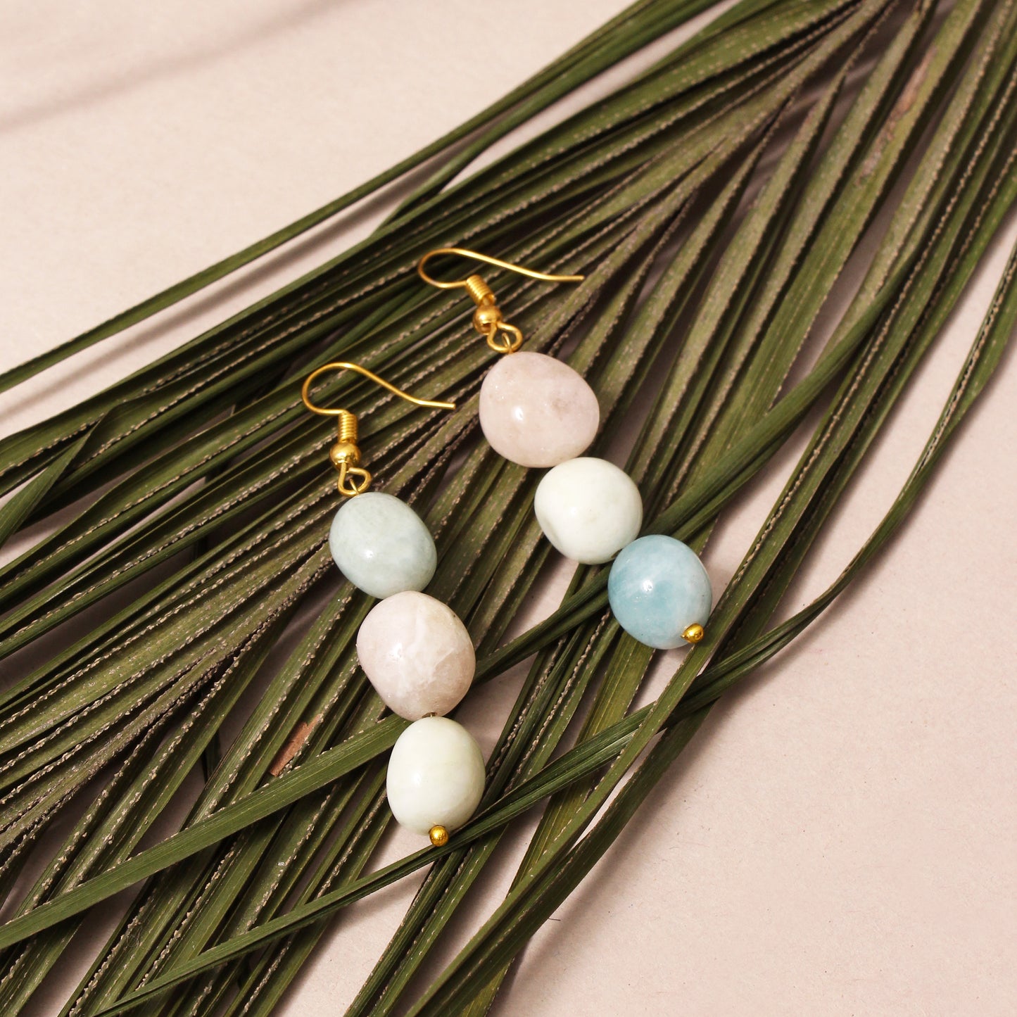 Handmade Multi Aquamarine Gemstone Beaded Earrings – Dangle Drop Earrings with Gold Plated Hooks,
