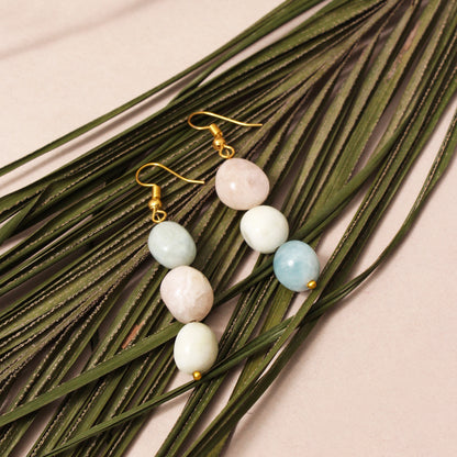 Handmade Multi Aquamarine Gemstone Beaded Earrings – Dangle Drop Earrings with Gold Plated Hooks,