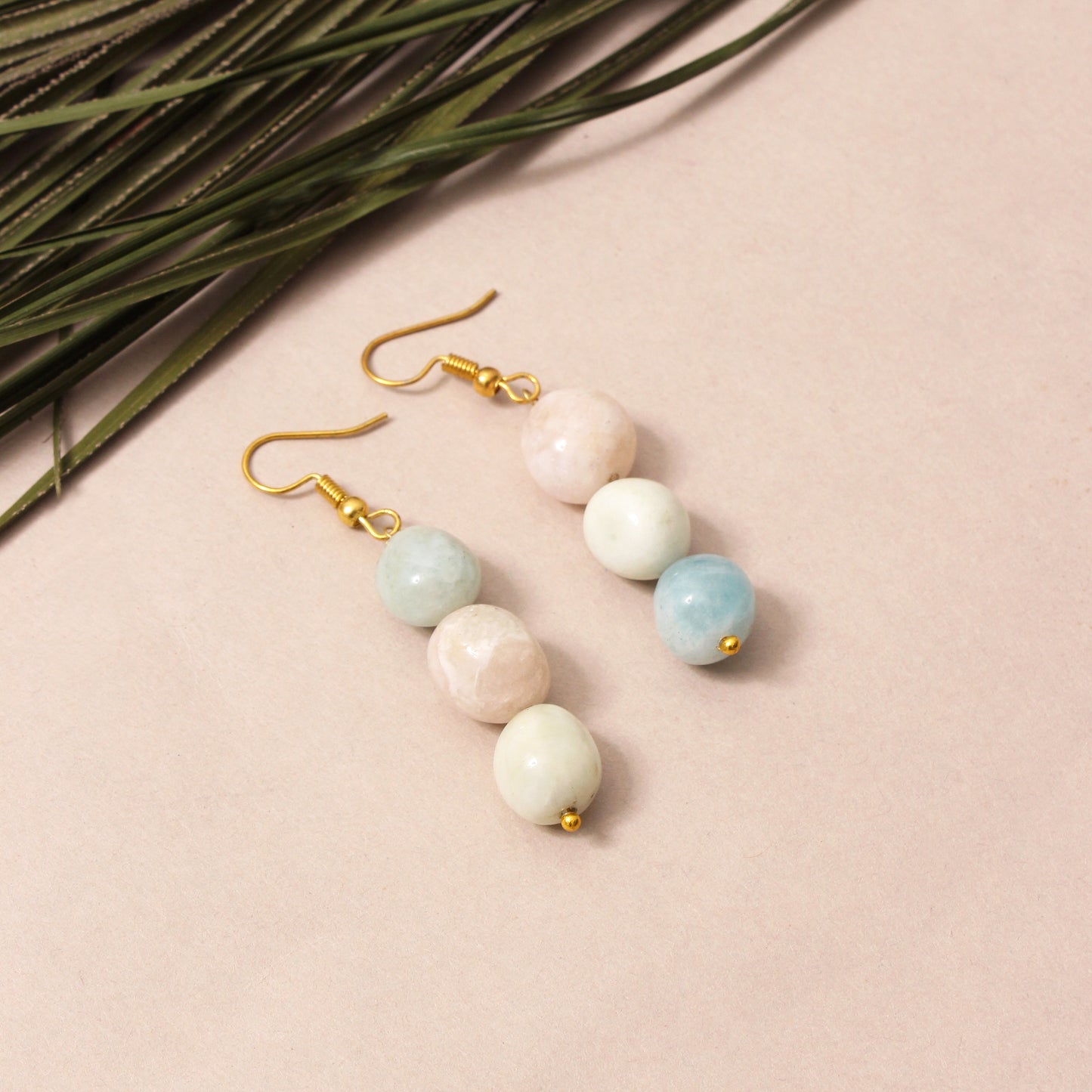 Handmade Multi Aquamarine Gemstone Beaded Earrings – Dangle Drop Earrings with Gold Plated Hooks,