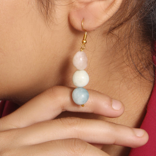 Handmade Multi Aquamarine Gemstone Beaded Earrings – Dangle Drop Earrings with Gold Plated Hooks,