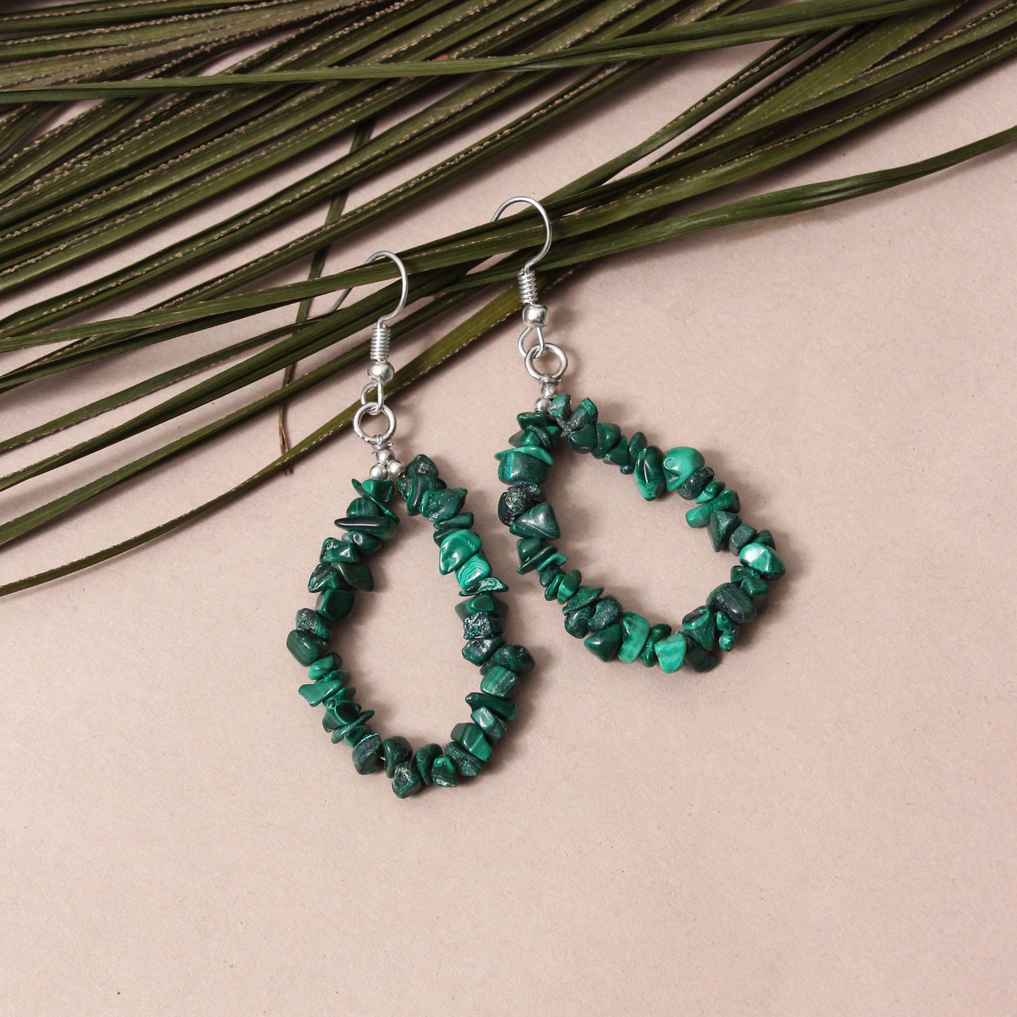 Handmade Natural Malachite Chip Stone Dangle Earrings – Natural Healing Crystal Jewelry