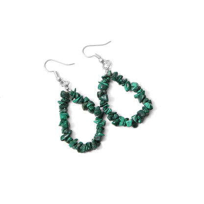 Handmade Natural Malachite Chip Stone Dangle Earrings – Natural Healing Crystal Jewelry