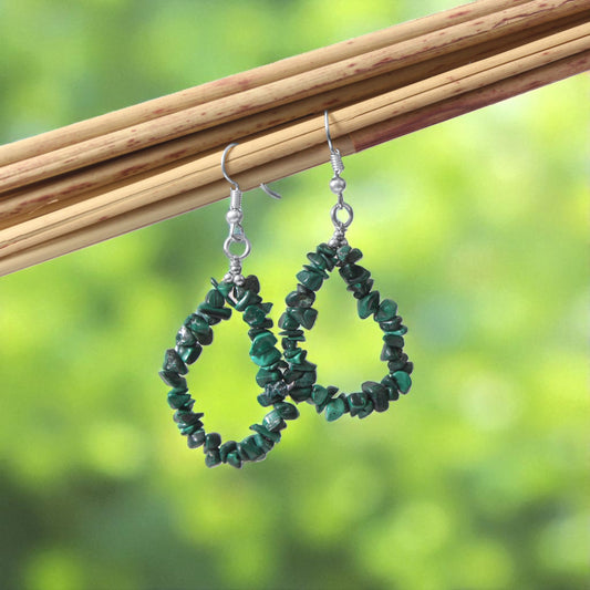 Handmade Natural Malachite Chip Stone Dangle Earrings – Natural Healing Crystal Jewelry