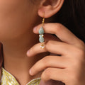 Elegant Natural Emerald & Pearl Leaf Design Dangle Earrings – Gold Plated Handmade Jewelry