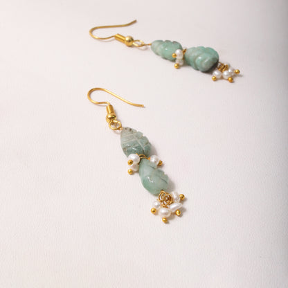 Elegant Natural Emerald & Pearl Leaf Design Dangle Earrings – Gold Plated Handmade Jewelry