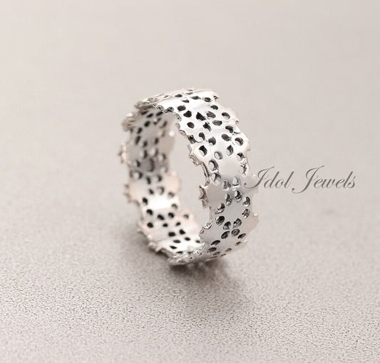 Crown Lace Ring-Holes Silver Ring-