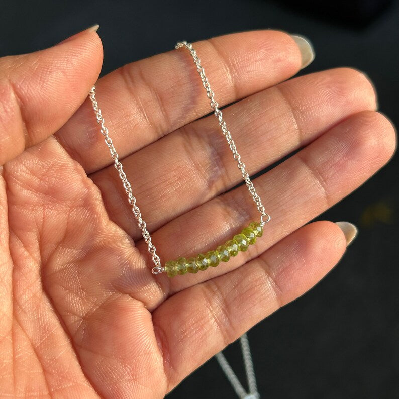 Stackable Bar Green Peridot Necklace,