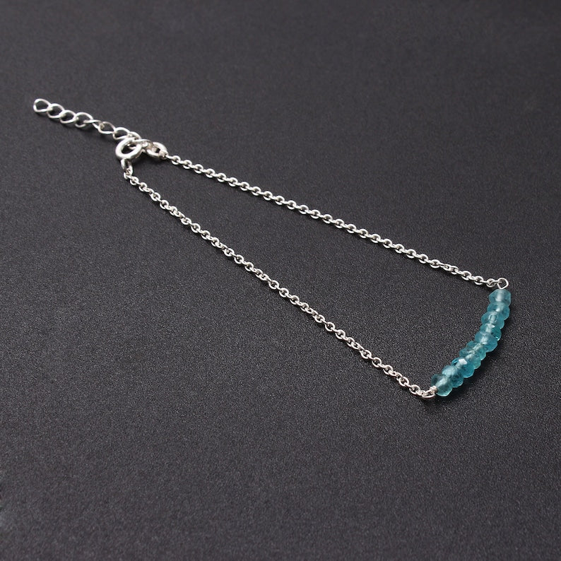 Natural Blue Apatite Bracelet, 925 Silver Bar Bracelet,