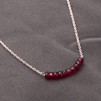 Garnet Beaded Necklace, Bar Necklace,