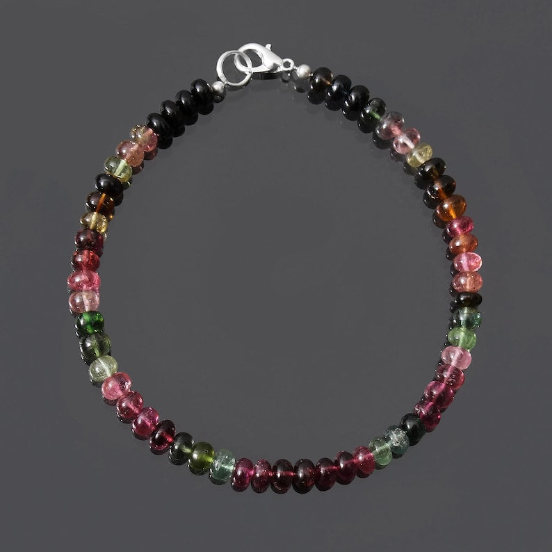 Natural Multi  Tourmaline Beaded Bracelet, Smooth Rondelle Beads