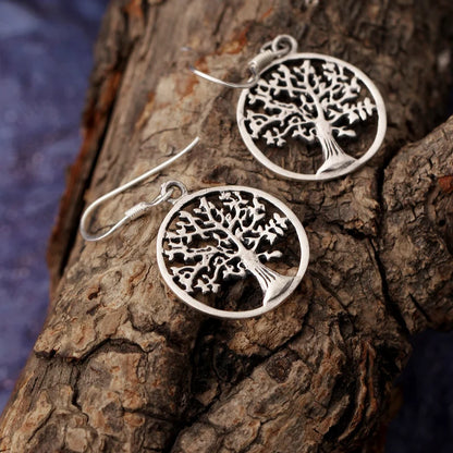 Natural Sterling Silver Circle of Life Earring