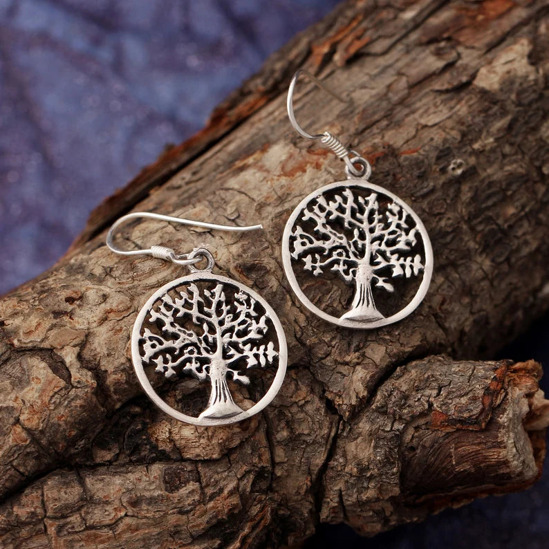 Natural Sterling Silver Circle of Life Earring