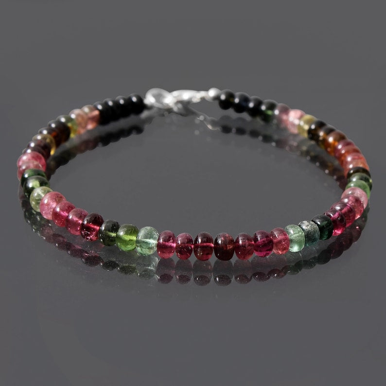 Natural Multi  Tourmaline Beaded Bracelet, Smooth Rondelle Beads