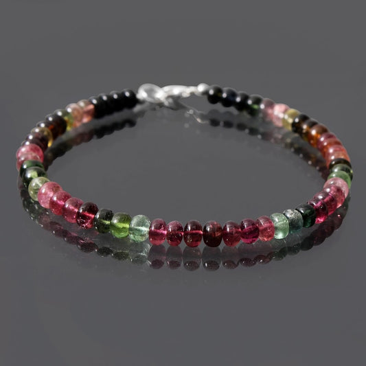 Natural Multi  Tourmaline Beaded Bracelet, Smooth Rondelle Beads