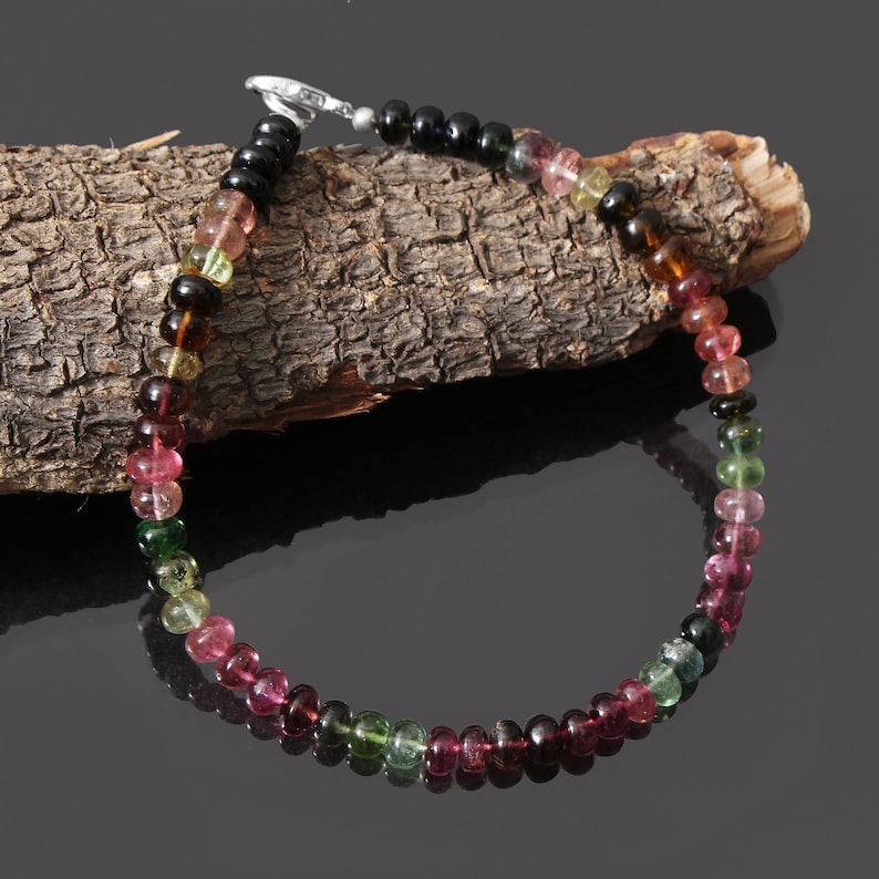 Natural Multi  Tourmaline Beaded Bracelet, Smooth Rondelle Beads