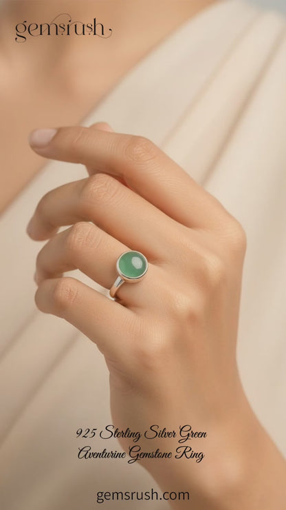 925 Sterling Silver Green Aventurine Gemstone Ring – Calming Energy & Prosperity Gemstone Jewelry