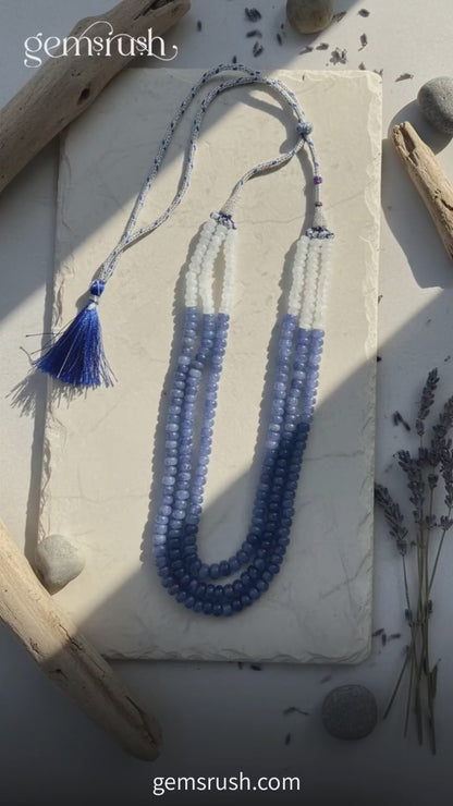 Natural Tanzanite & Moonstone 3-Layer Beaded Sarafa Necklace | Handmade Healing Crystal Jewelry for Women