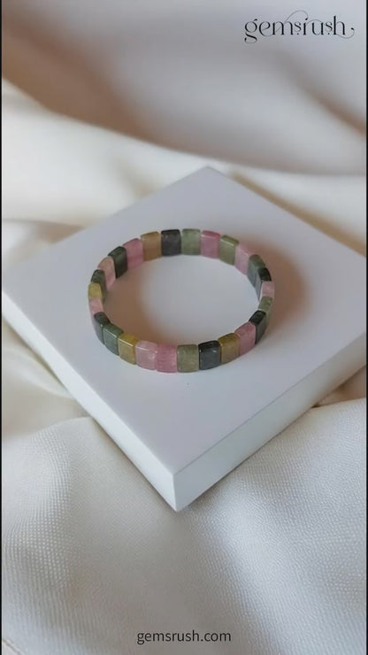 Multi-Tourmaline Gemstone Bracelet – Natural Healing Crystal for Protection, Balance & Positive Energy