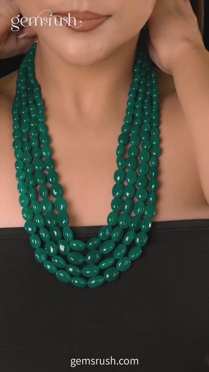 Green Quartz Gemstone 5 Layers Royal Sarafa Necklace 16 Inches