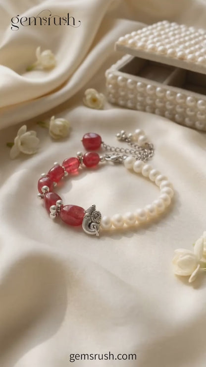 Pearl & Ruby Quartz Bracelet - Elegance & Vitality