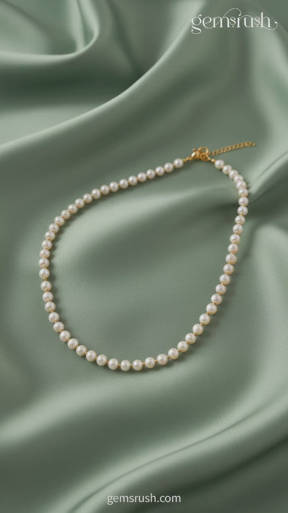 Pearl And Golden pyrite Beaded Gemstone Necklace