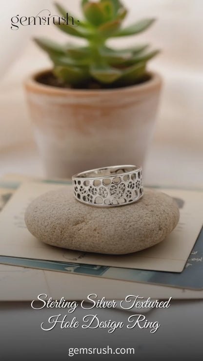 925 Sterling Silver Textured Hole Design Ring – Modern Minimalist Statement Jewelry