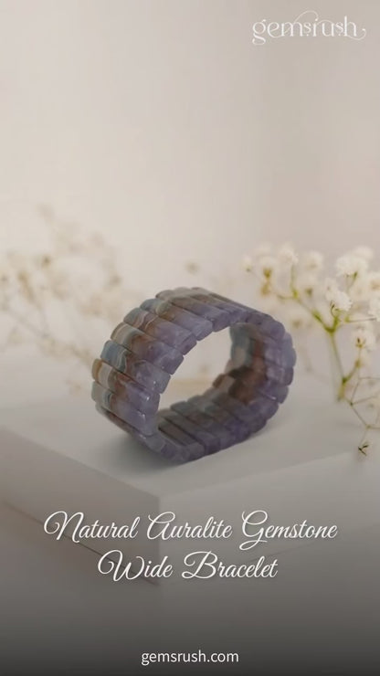 Natural Auralite Gemstone Wide Bracelet – Unique Healing Crystal Jewelry for Balance & Energy