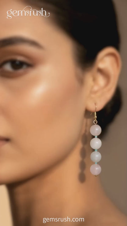 Elegant Natural Multi Aquamarine Beaded Drop Earrings – Natural Gemstone Jewelry for Calm & Confidence