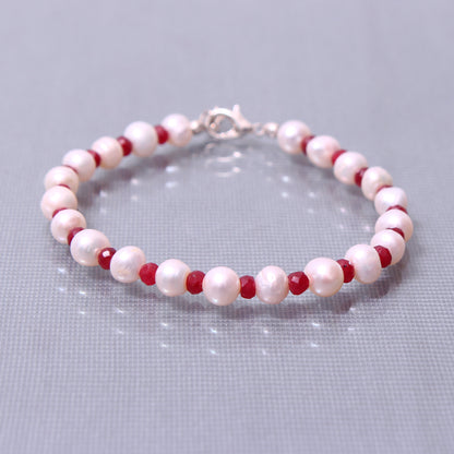 faceted ruby beads with Pearl bracelet