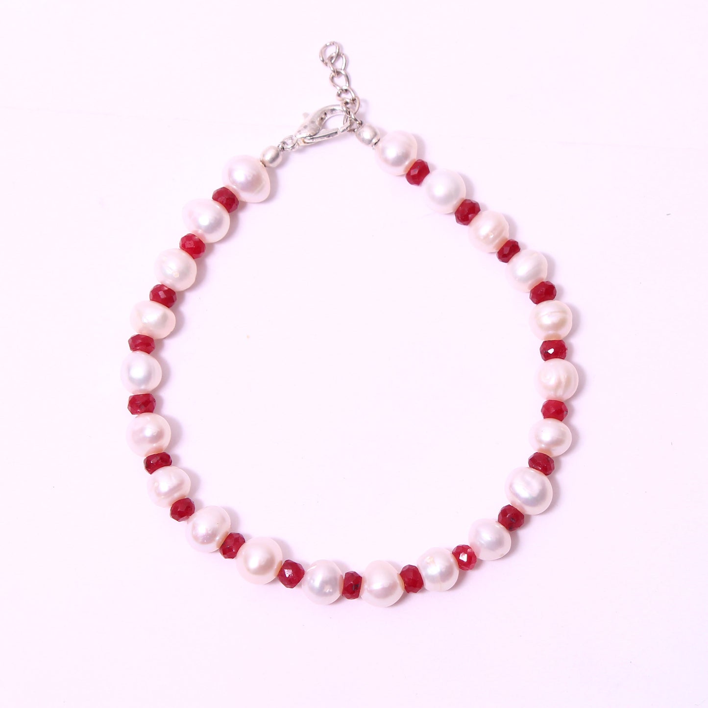 gemstone beaded sterling silver bracelet white background