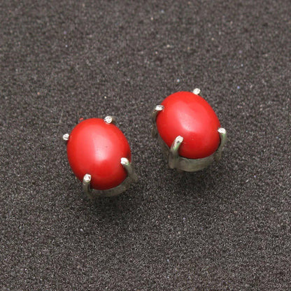 Red Coral 925 Sterling Silver Stud Earring