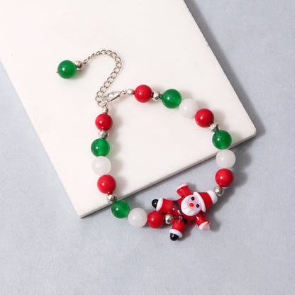 Gemstone Necklace and Bracelet with Cute Santa Charm, Santa Jewelry Set