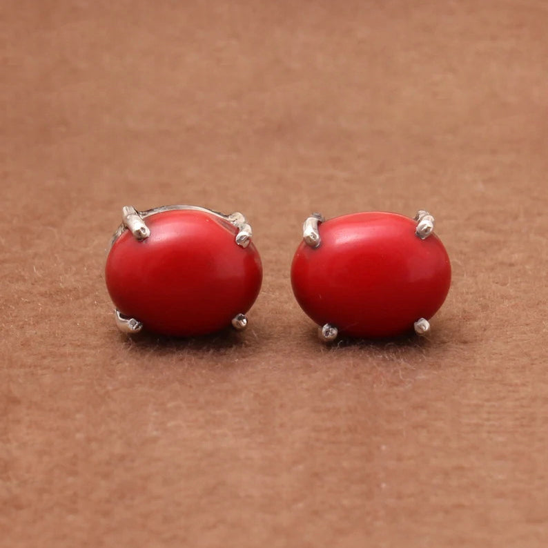 Red Coral 925 Sterling Silver Stud Earring