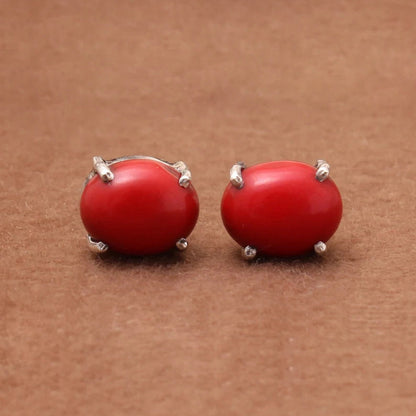 Red Coral 925 Sterling Silver Stud Earring