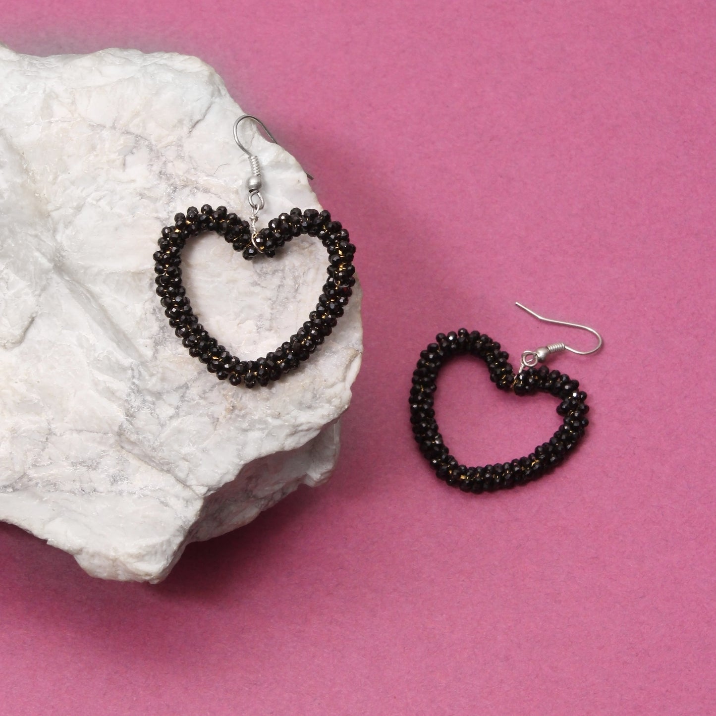 Black Spinel Heart Shape Earring