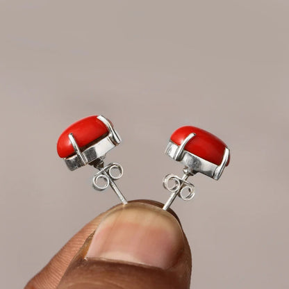 Red Coral 925 Sterling Silver Stud Earring