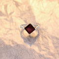 925 Sterling Silver Red Garnet Square Cut Ring 7 US