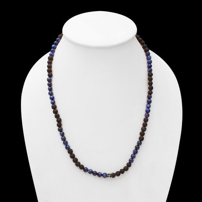 Devil Skull Face Blue Kyanite and Lava Beads Necklace 6-6.5mm, 22 Inch for Men