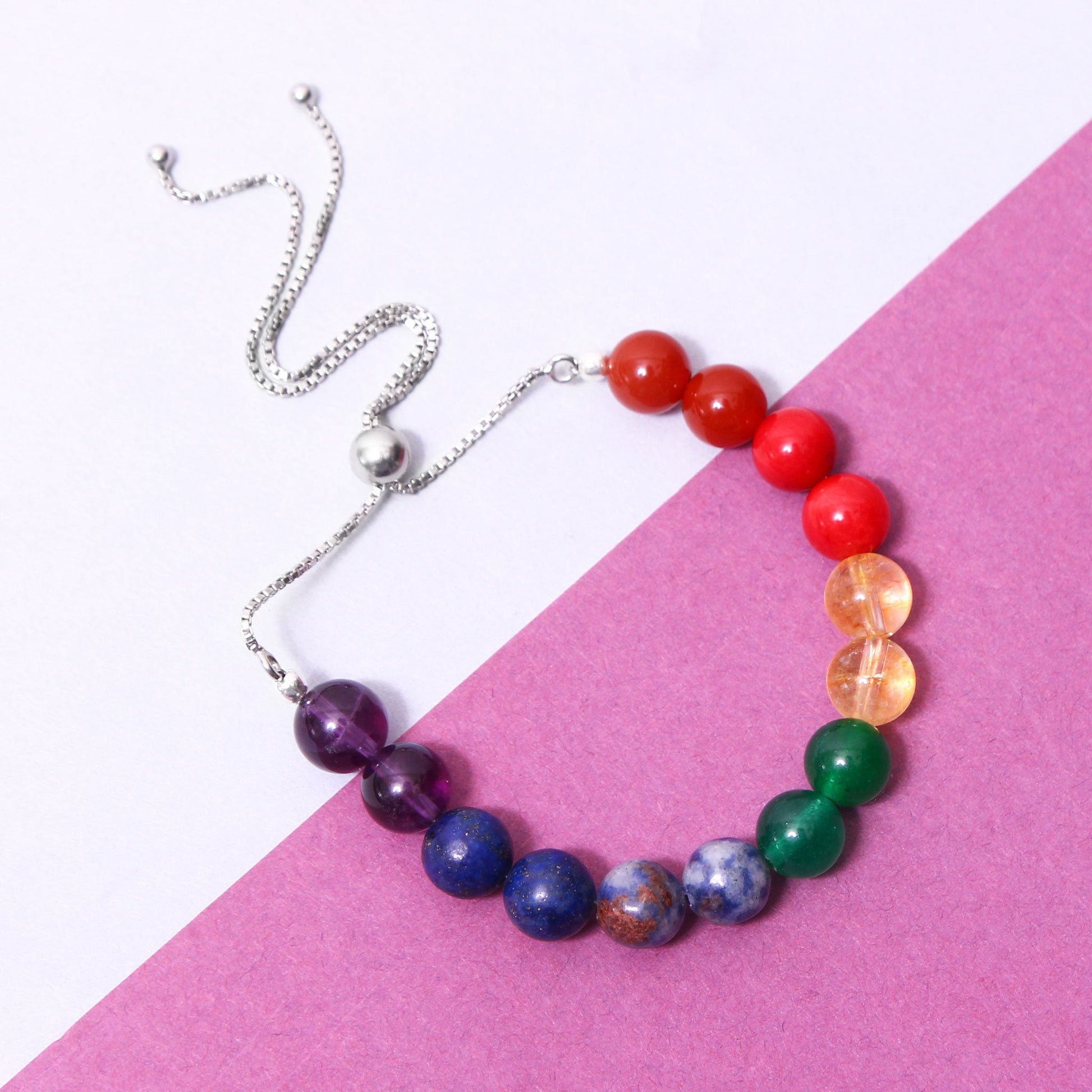 7 Chakra Healing Gemstones Bracelet on 925 Sterling Silver Bolo Chain GemsRush