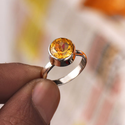 925 Sterling Silver Citrine Ring, November Birthstone 7 US Ring Size GemsRush