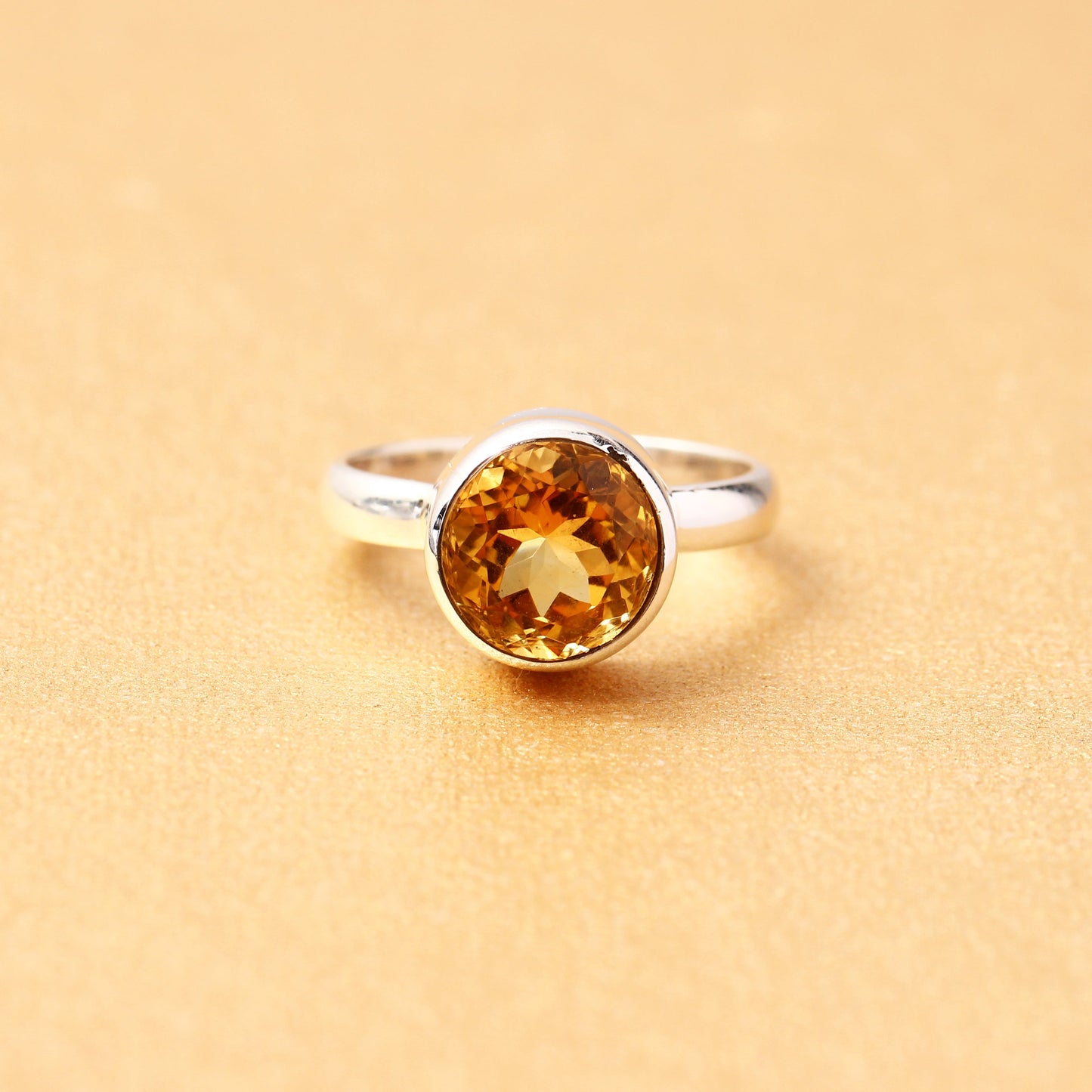 925 Sterling Silver Citrine Ring, November Birthstone 7 US Ring Size GemsRush