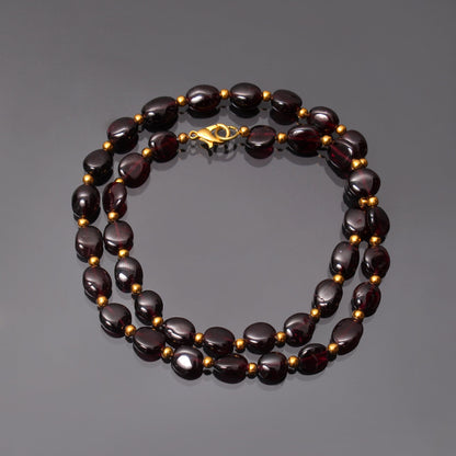 AAA++ Natural Garnet Smooth Beaded Silver Necklace GemsRush